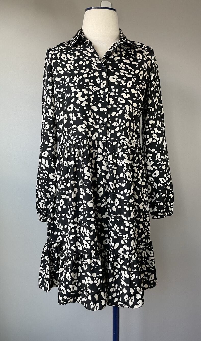 NEW LOOK Size 4 Animal Print Drop Waist Dress Black